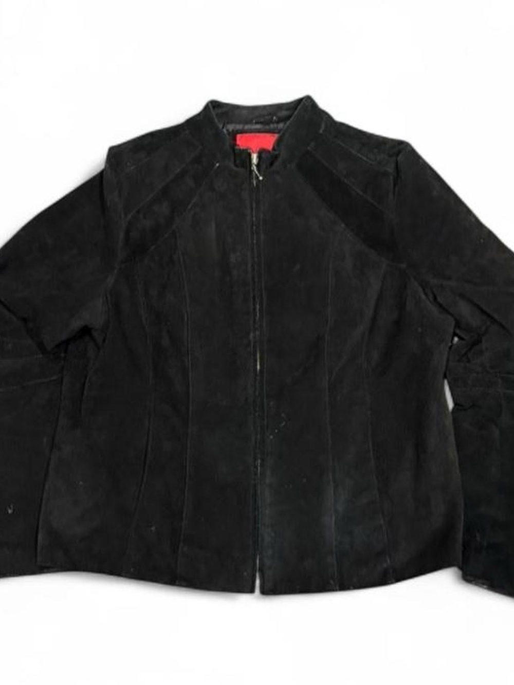 Y2K Bum Equipment Black Suede Leather Cropped Bomber Jacket